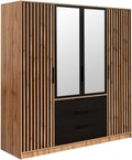 Armoire, 196 cm, avec Miroir, Vente-unique, 200 cm, 58 cm, 209 cm, 66 cm, 205 cm, 199 cm, 56 cm, 12 cm, L196, 4 Portes, 3 tiroirs, LIRMADA