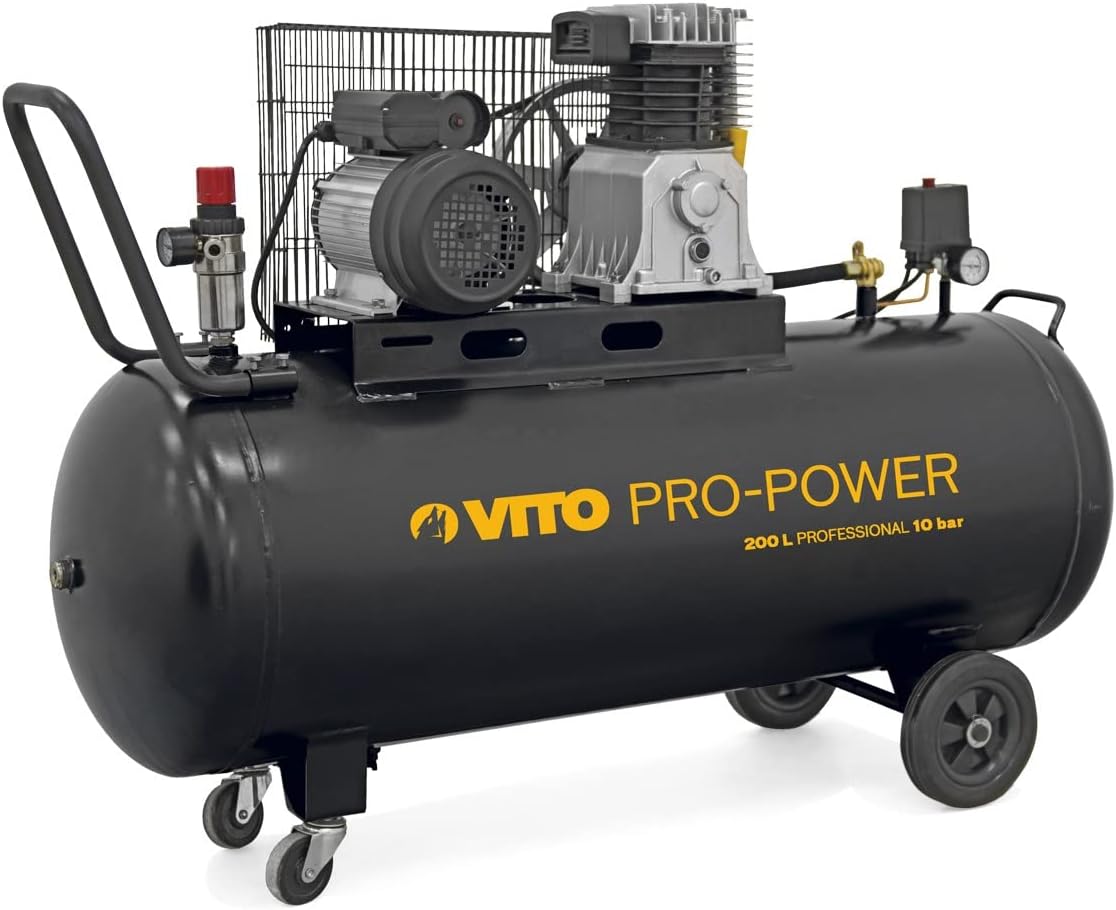 VITO Compresseur d'air, Moteur Lubrifié Idéal Atelier et Industrie, 137.5 × 44 × 85.5 cm, 400 L, 200 L, 1000 ml, 85 dB, 3000 W, 200L