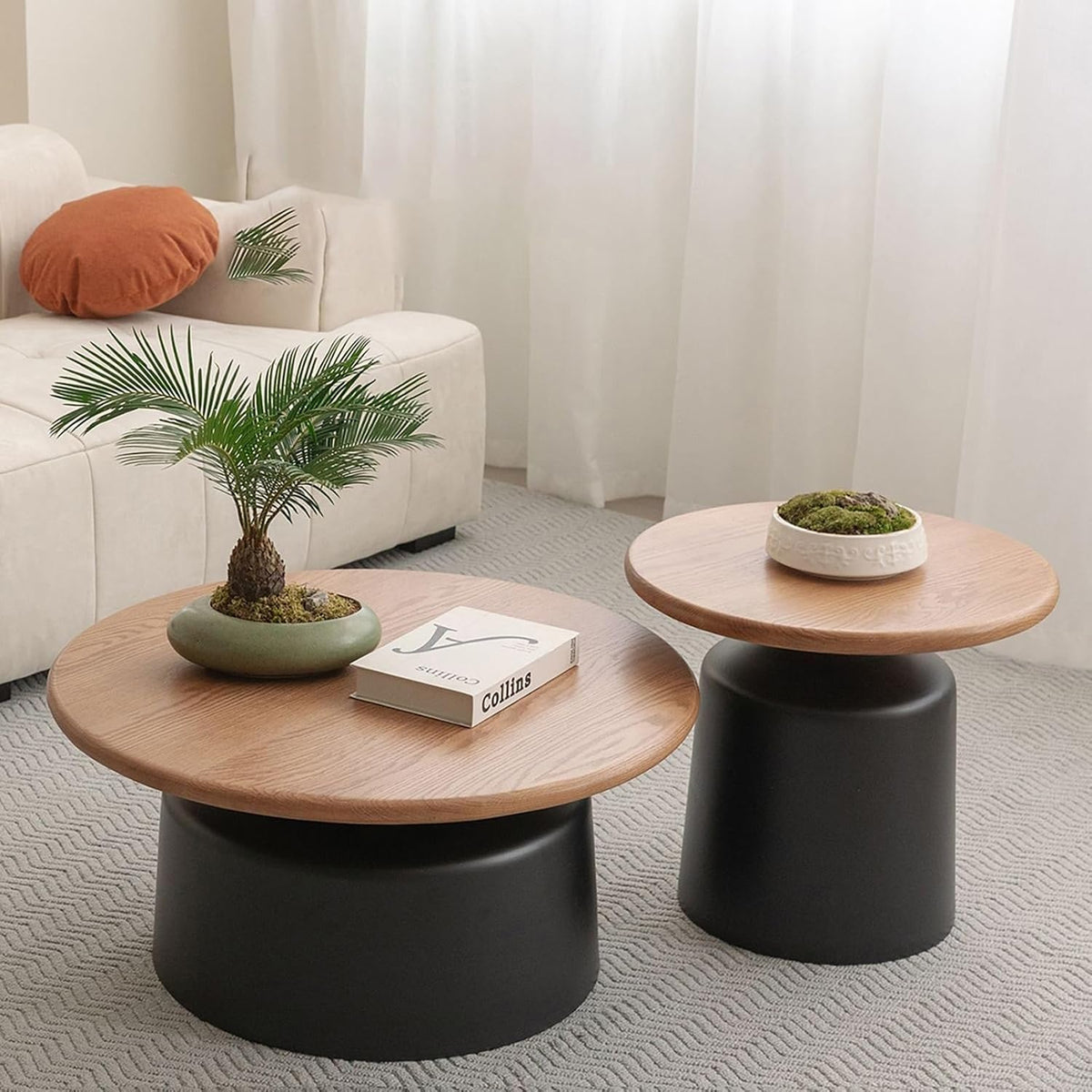 Table basse LIGUIEN, Socle en Acier Au Carbone pour Maison Salon Bureau Ferme-Facile À Assembler, Blanc, Style Crémeux