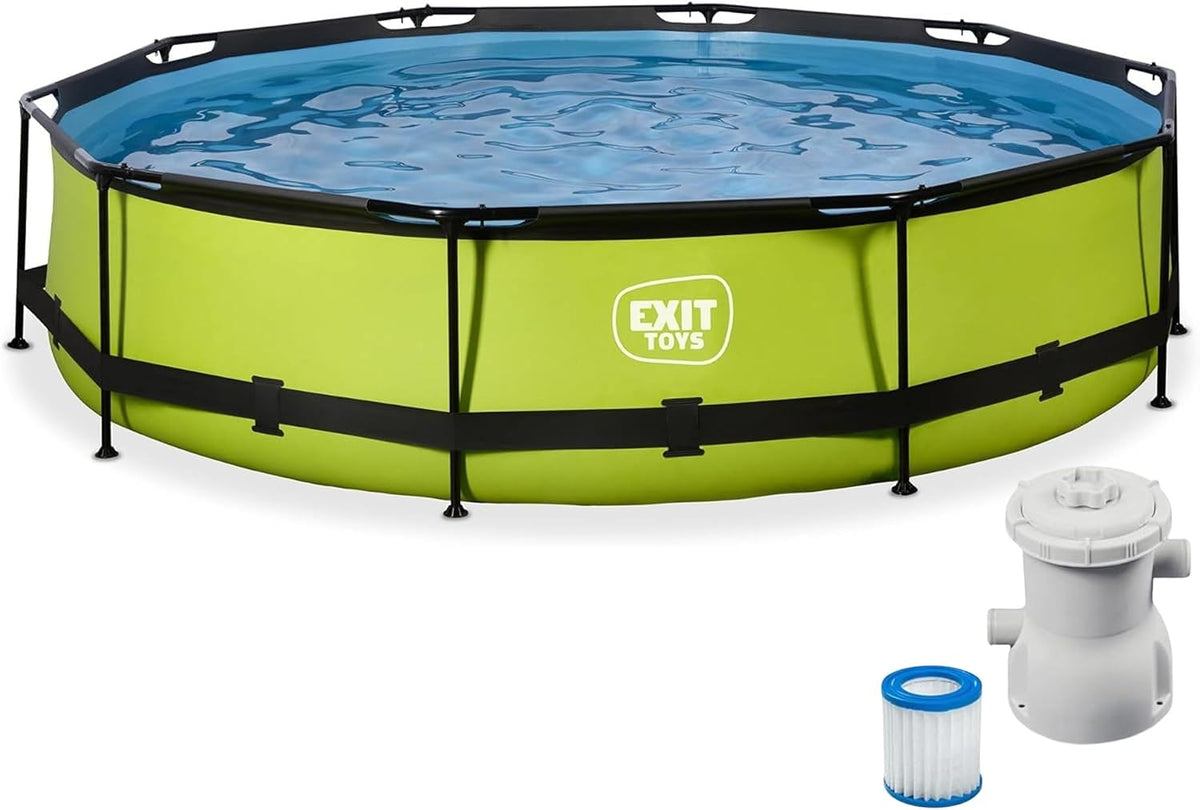 EXIT TOYS Piscine hors sol, pour Enfants, ø 360 × 76 cm, 360 cm, Certifiée TÜV CE en 16582, Structure Stable, Lime, Vert