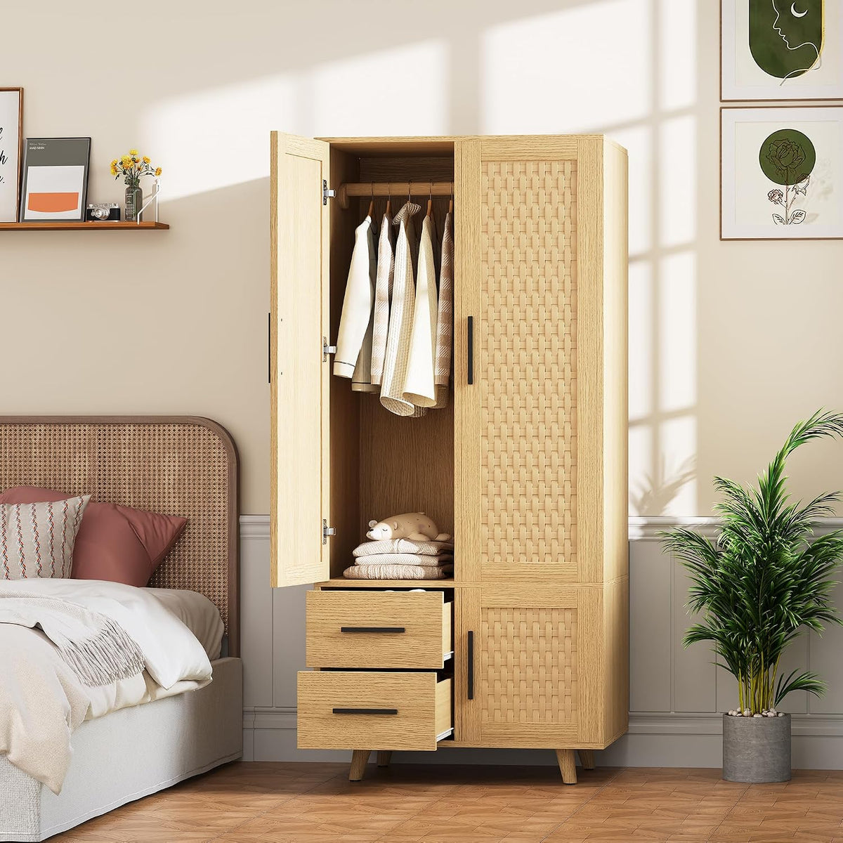 Armoire, 80 × 52 × 176 cm, réglable, QMTXBYJ, 14 cm, 80 × 52 × 176cm, 2 Portes, 2 Tiroirs
