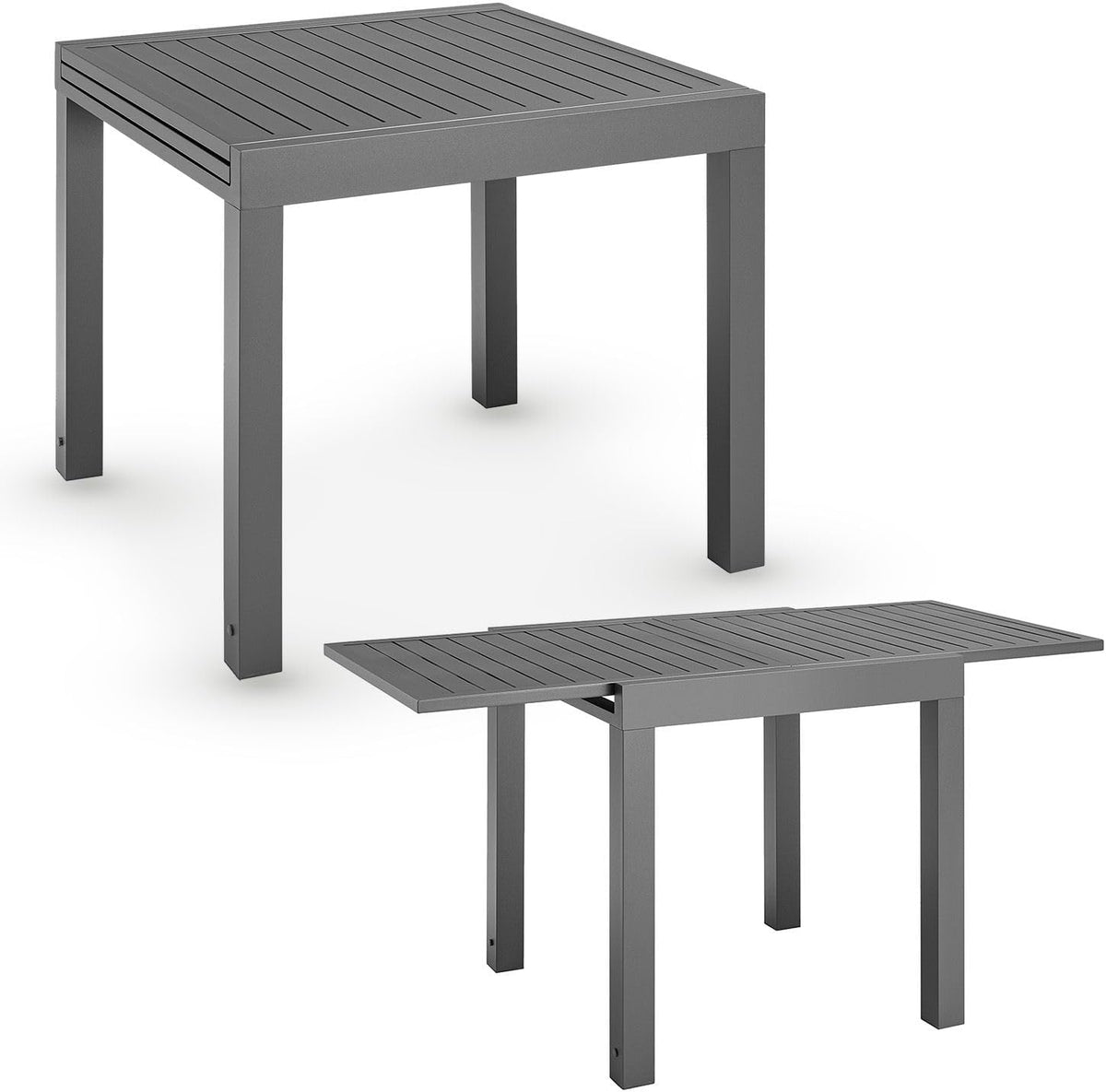 Table à manger, Table en Aluminium avec rallonge, 80 × 80 cm, Table en Aluminium Meuble pour Balcon Meuble de Jardin Anthracite, Juskys, Extensible