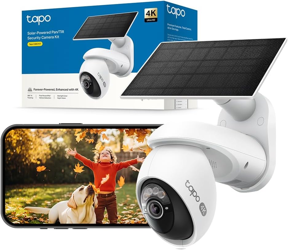 Tapo Caméra statiques, TP-Link 4K Camera Exterieur sans Fil Solaire 360° Suivi IA, C660, 10 000 mAh, C660 KIT, Wi-Fi