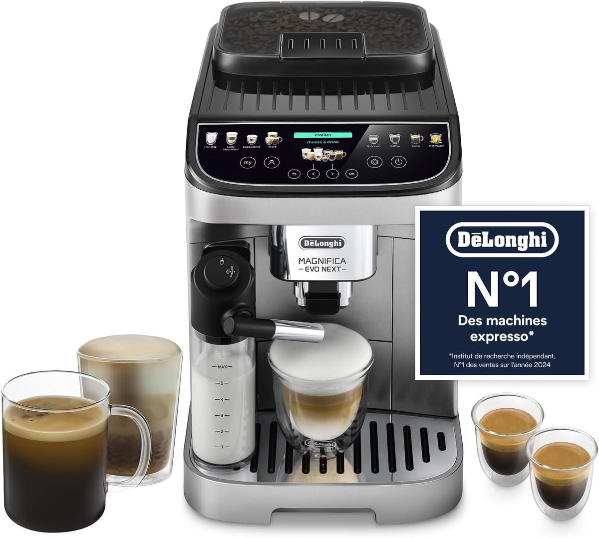 Machine à café De'Longhi ECAM312, 13 Boissons en une Seule Touche, ECAM312.80.SB, Argent et Noir, commande tactile, Écran Tactile Couleurs