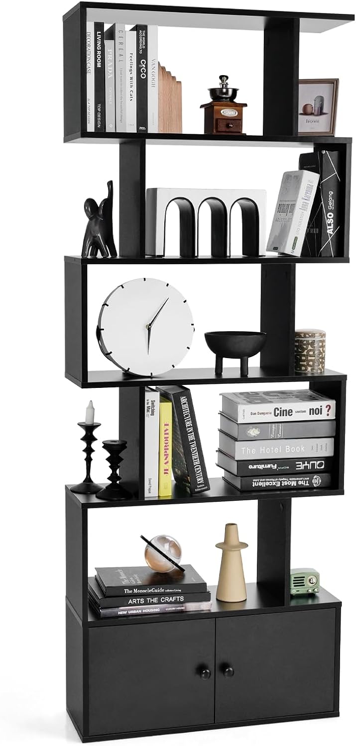 Bibliothèque, Meuble de Rangement en Bois pour Salon Chambre Bureau, 70 × 23 × 183 cm, GOPLUS, 5 Niveaux, 5 étagères, pose libre, Style Industriel
