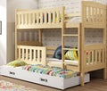 Lit, 3 Places, Interbeds, Barrière de sécurité, Sommier, Tiroir, Enfant et Adulte, Pin