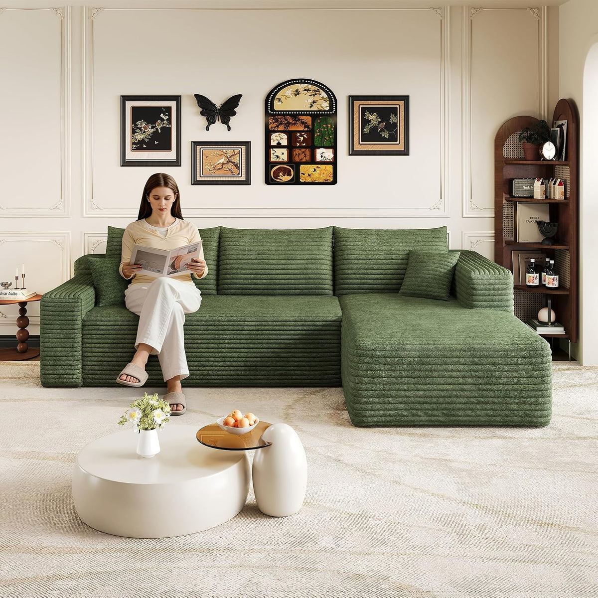 Canapé, 239 cm, Yihomfy, Vert, Angle à Droite