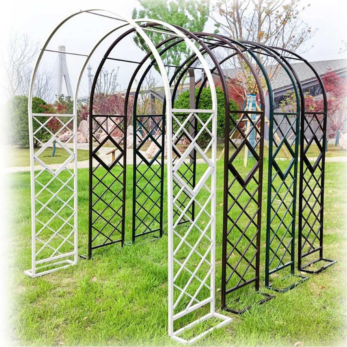 Tonnelle, 230 cm, Arche De Jardin Support avec Base, Yidelchon, 270 cm, Arceau À Rosiers pour Plante Grimpantes, Résistant Aux Intempéries, Vert