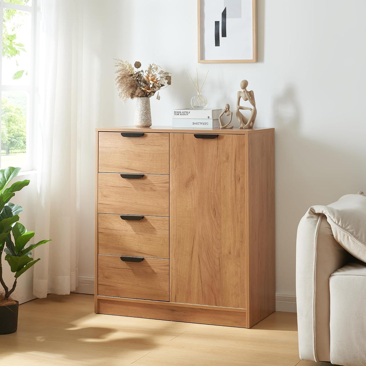 Commode en.casa, 90 × 80 × 40 cm, 20 × 67 cm, 80 × 38 cm, 4 Tiroirs