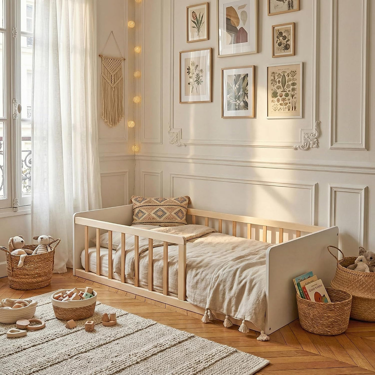 Lit, 70 × 140 cm, WEBER INDUSTRIES, 70 × 140cm, 15cm, Blanc et Naturel