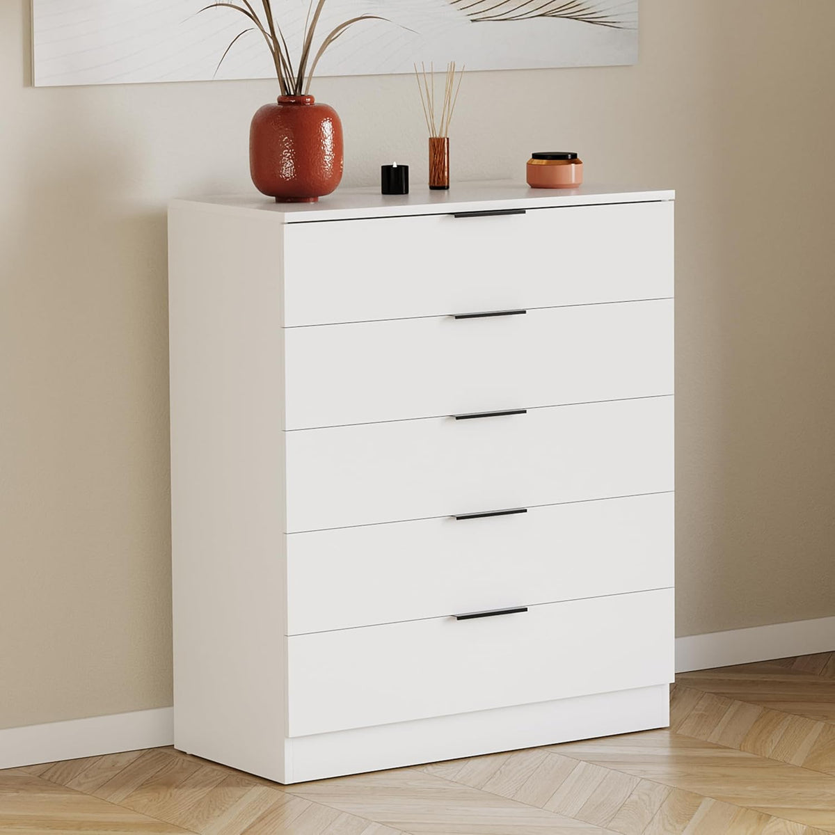 Commode Vida Designs, Meuble de Rangement Compact pour Chambre à Coucher, 90 × 66 × 36 cm, 90 cm, 66 cm, H x l x P, 5 tiroirs
