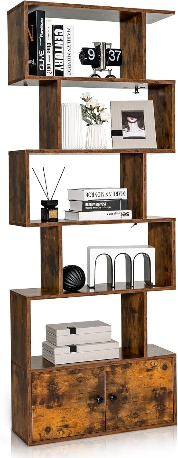 GOPLUS Bibliothèque, Meuble de Rangement en Bois pour Salon Chambre Bureau, 70 × 23 × 183 cm, 5 Niveaux, 5 étagères, pose libre, Marron