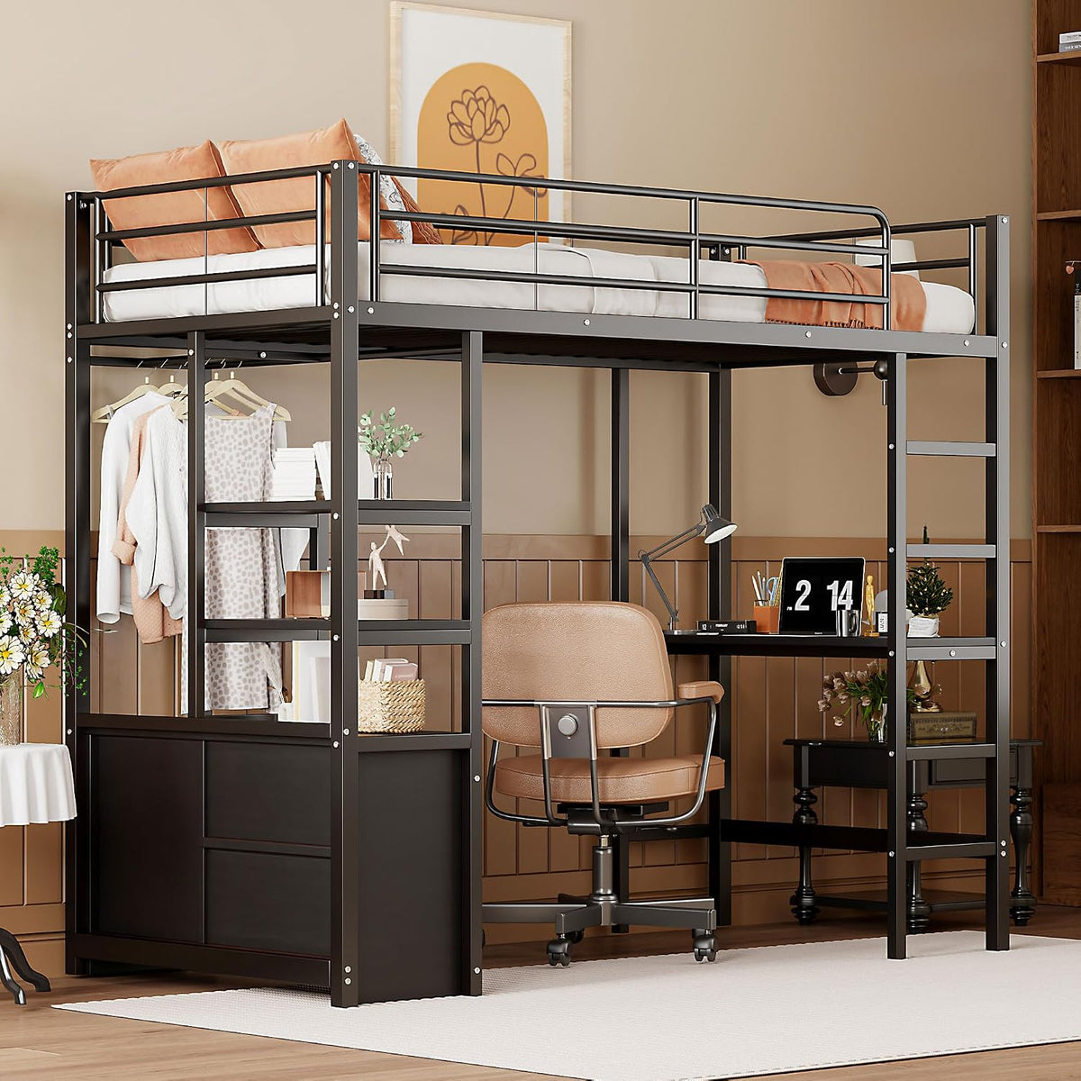 Lit, 90 × 200 cm, Prise électrique et USB, pour Enfants et Adultes, Merax, 90 × 200cm, sans Matelas, Noir