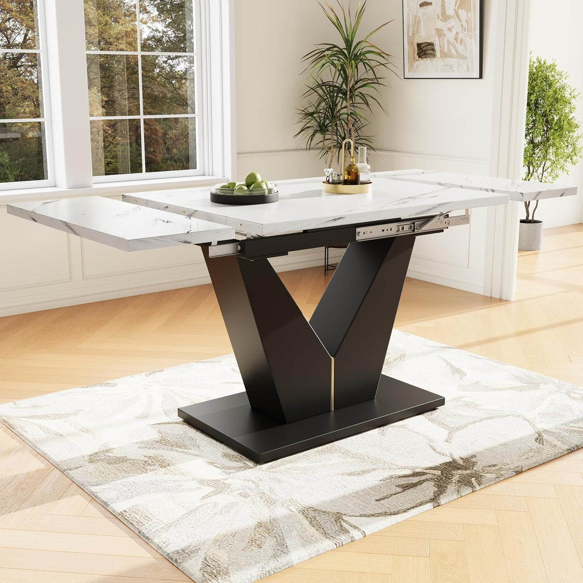 Table, réglable, 159 × 75 cm, pour cuisine, Merax, 159 cm, 99-159×75 cm, 4–6 personnes, marbre imitation+noir, salon, bureau