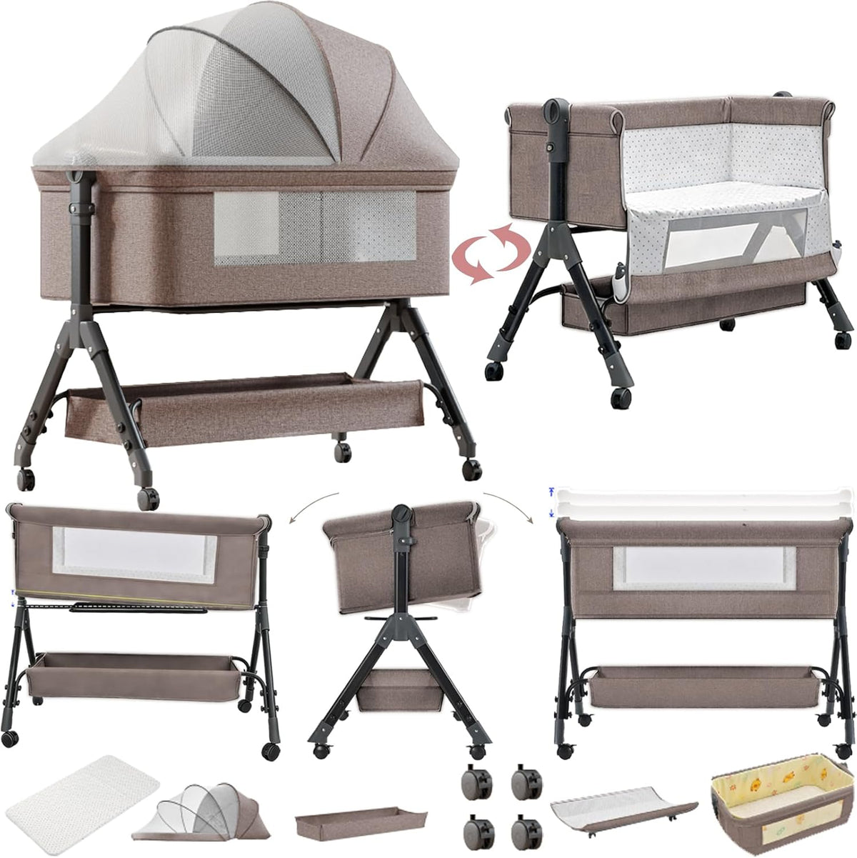 Lit Doraystar, X3 Khaki, pliable, Pliable Convertible Cododo Berceau Bébé Co-Sommeil