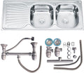 Cuve double, acier inoxydable, 120 × 50 × 18 cm, Melko, 35 × 39 cm, 120cm, 2 étagères, encastrable