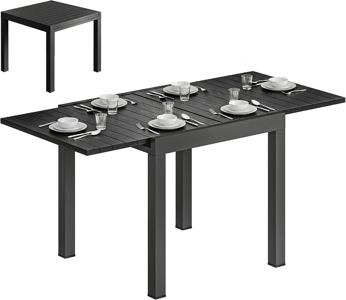 Table à manger, Table de Jardin Extensible 80-160 cm 4-6 Personnes Effet Bois, réglable, Outsunny, 80 cm