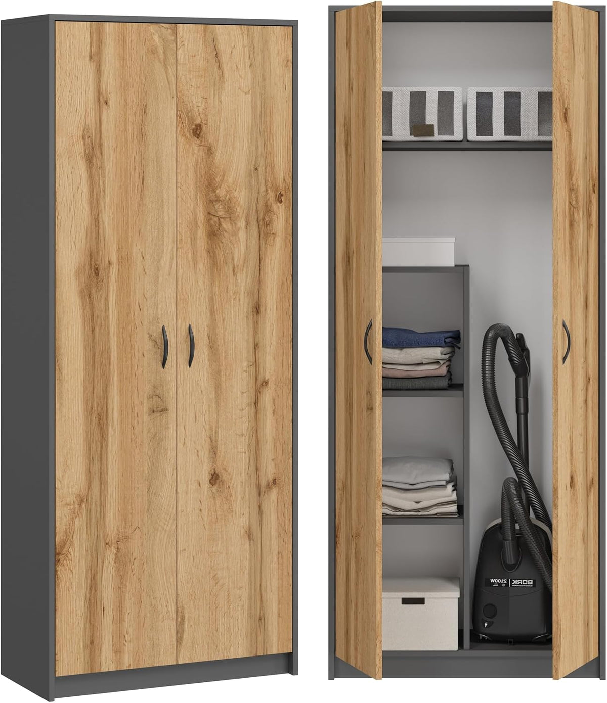 Armoire, Polyvalente pour balais, 74 × 35 × 180 cm, BDW, 74 × 35 × 235 cm, 16 mm, 0, 5 mm, 74 cm, 74 × 35 × 180cm