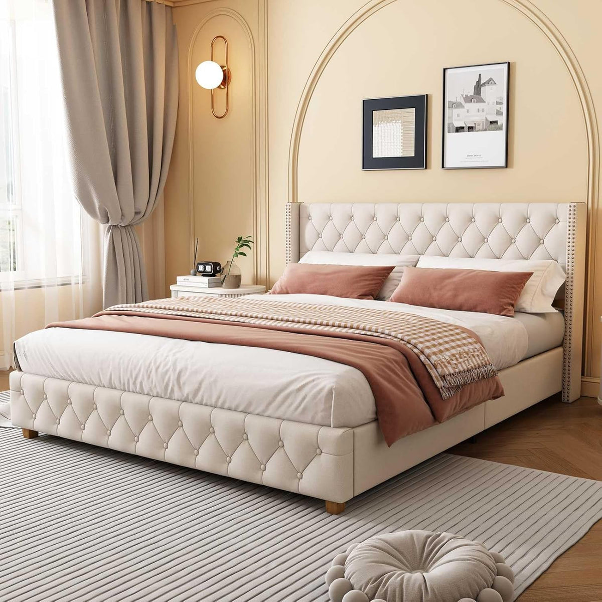 Lit, 160 × 200cm, sans Matelas, KOMHTOM, Chambres à Coucher, Beige