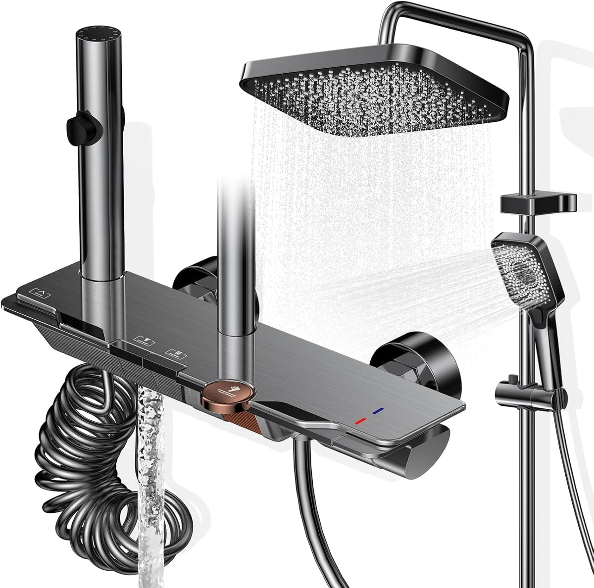 Wiorhix Système baignoire et douche, réglable, verre, 4 modes, 31, 5cm, 25cm, 110cm, 16, 5cm, 4 fonctions