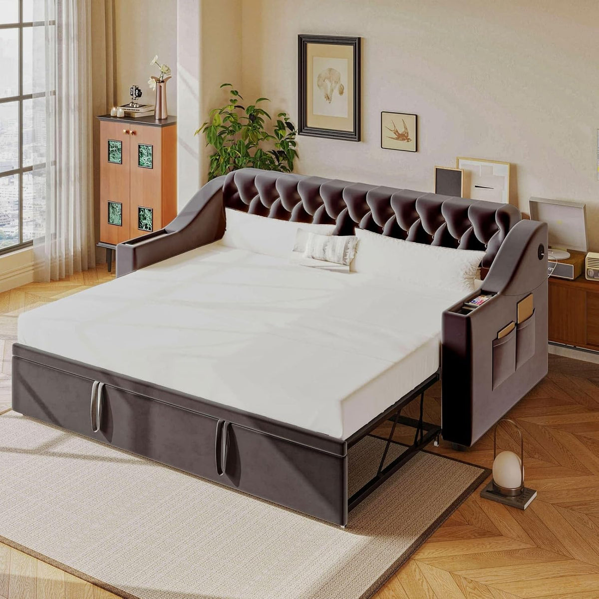 Canapé PUGSDRLY 180x190cm, 90 × 190 cm, sans Matelas, Tissu Velours, 180 × 190 cm, 180 × 190cm, Gris-B, sommier à Lattes