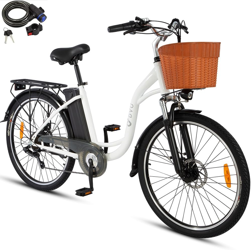 Vélo, 26 Pouces, 36V 12, 5Ah Batterie Amovible, DYU, 6 Vitesses, 250W, 27KG, 120KG, réglable, Smart Urban E-Bike avec Panier