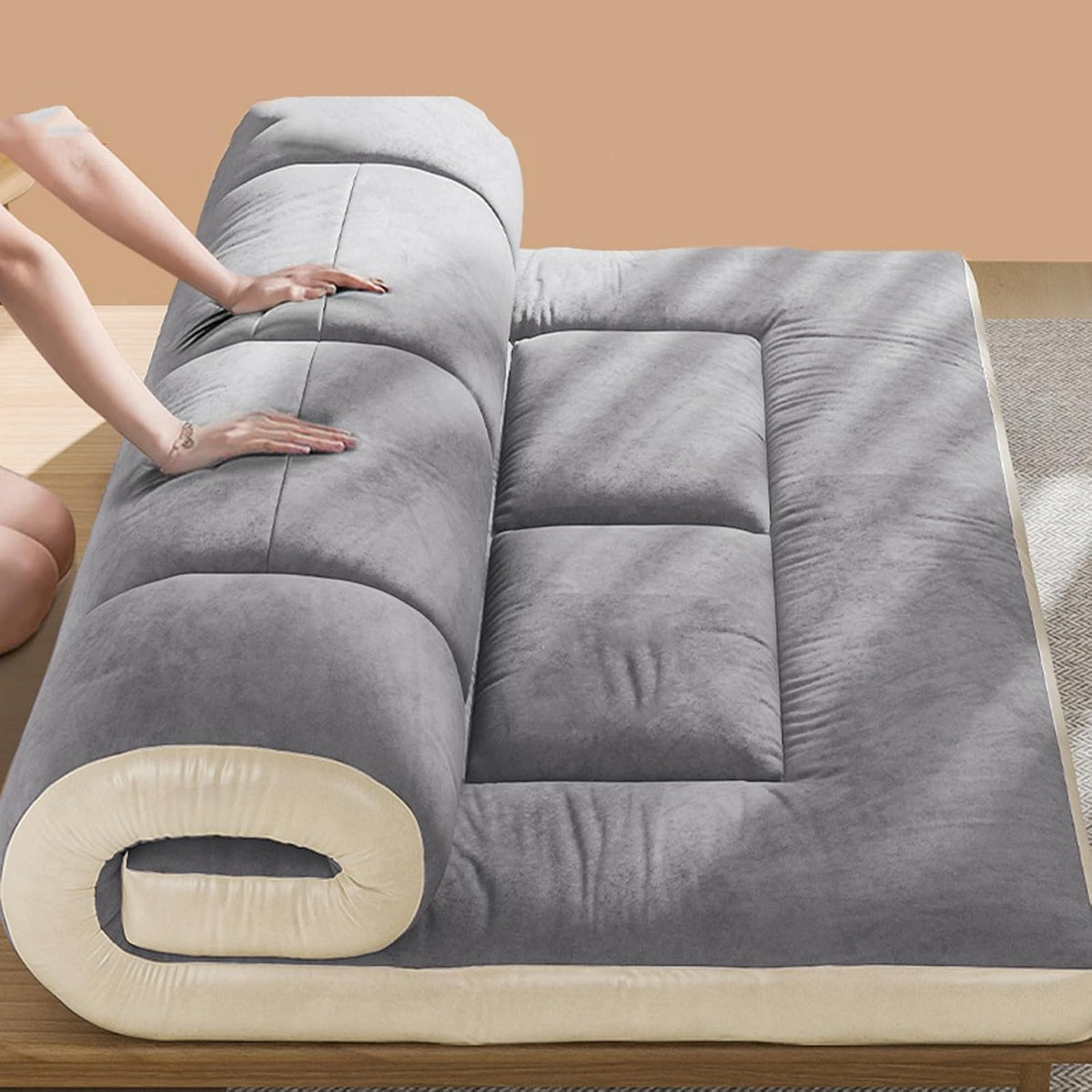 Matelas, Mélange Coton/Polyester, 120 × 190 cm, pliable, Conception Gain de place, Lit orthopédique 2 personnes, Rangement facile