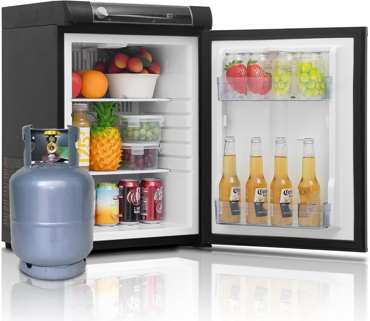 Smad Réfrigérateur, 12V, réglable, 220V, 60L, 0°C, 10°C, 40L, Frigo Trimixte 12V 220V Gaz 60L, Noir, portable, encastrable