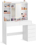 Coiffeuse, 40 × 118, 3 × 145 cm, éclairage LED, VASAGLE, 3 niveaux, RDT624WB01, 2 étagères, 4 tiroirs, Kailyn Collection RDT624WB01, réglable