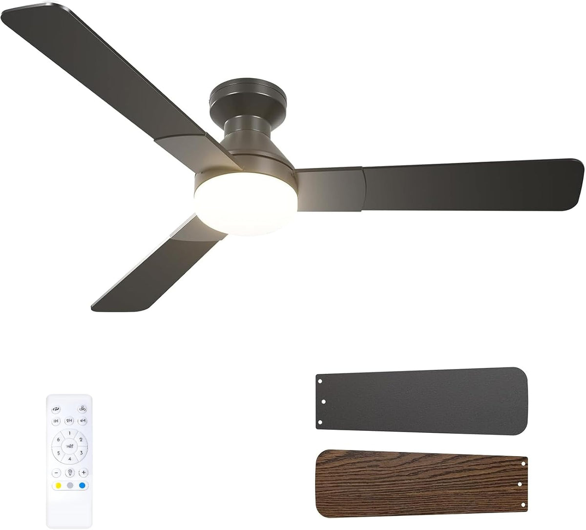 Ventilateur de plafond Passky, télécommande, 132 cm, 35 dB, 6 vitesses, 132cm, Noir, minuterie