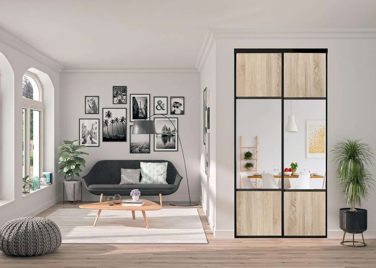 OPTIMUM Porte coulissantes, Panneaux Bois et Miroir, 120 × 250 cm, Style Moderne pour Dressing ou Séparation, 180 × 250 cm, chêne Sauvage