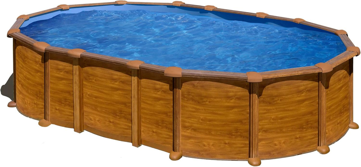 Gre Piscine hors sol, Piscine Ovale avec Structure en Acier Imitation Bois, 610 × 375 cm, sans Renforts apparents. Piscines Hors-Sol pour Jardin