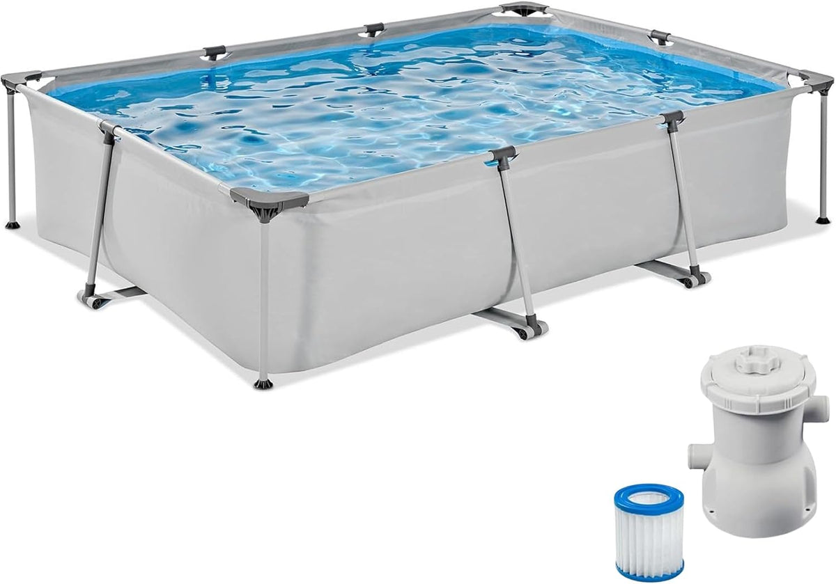 EXIT TOYS Piscine hors sol, Cadre en Acier, 300 × 200 × 65 cm, Piscine Tubulaire pour Enfant et Famille, 300 × 200 cm, Certifiée TÜV CE en 16582