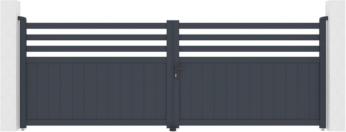 Casanoov Terrasse et barrières en bois, Portail battant 4m NEVIS H.140cm + 2 poteaux H.166cm aluminium gris, 401, 7cm, 142, 9cm