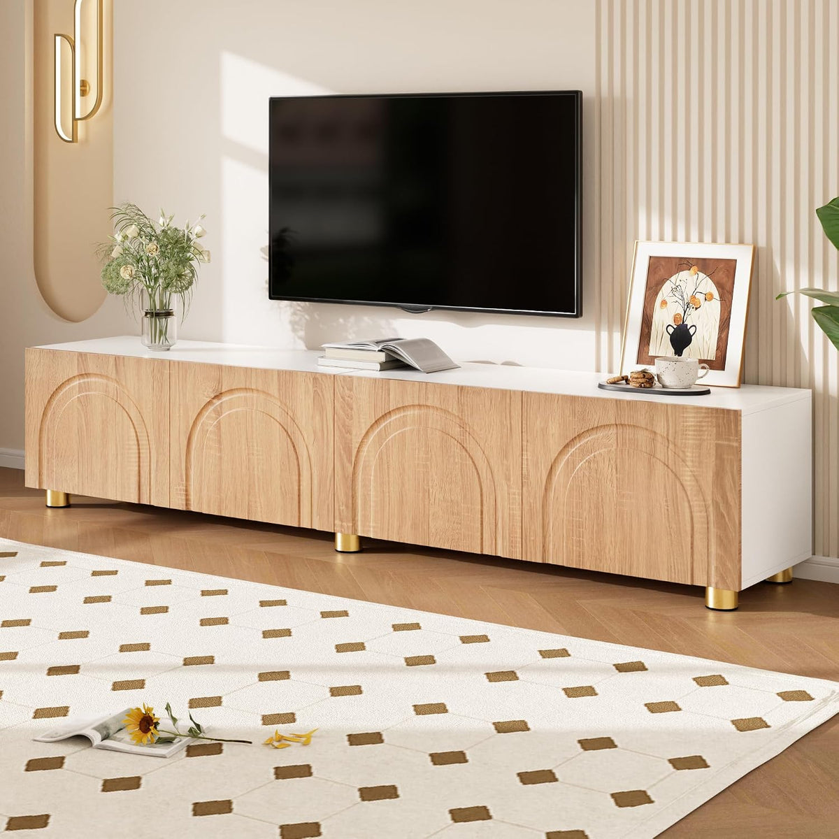 Meuble TV luckdect, Armoire Basse Salle de Séjour Intérieur pour Télévision jusqu'à 70 Pouces, Support Télé, 180cm, 4 Portes