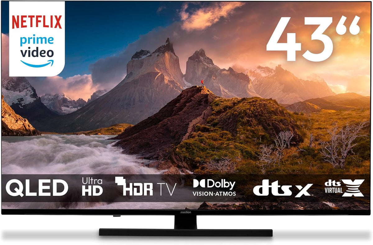 MEDION Téléviseur, 43 Pouces, télécommande, 108 cm, TV 43 Pouces, 108cm, HDR10, Bluetooth, Wi-Fi, Compatible avec Google TV, QLED, Dolby Vision