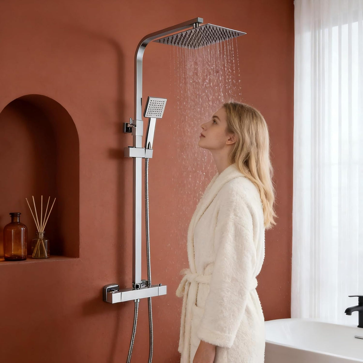 Système baignoire et douche, réglable, 1150 mm, Stanew, 200 mm, Thermostat avec Mitigeur Réglable en Hauteur Système de Douche