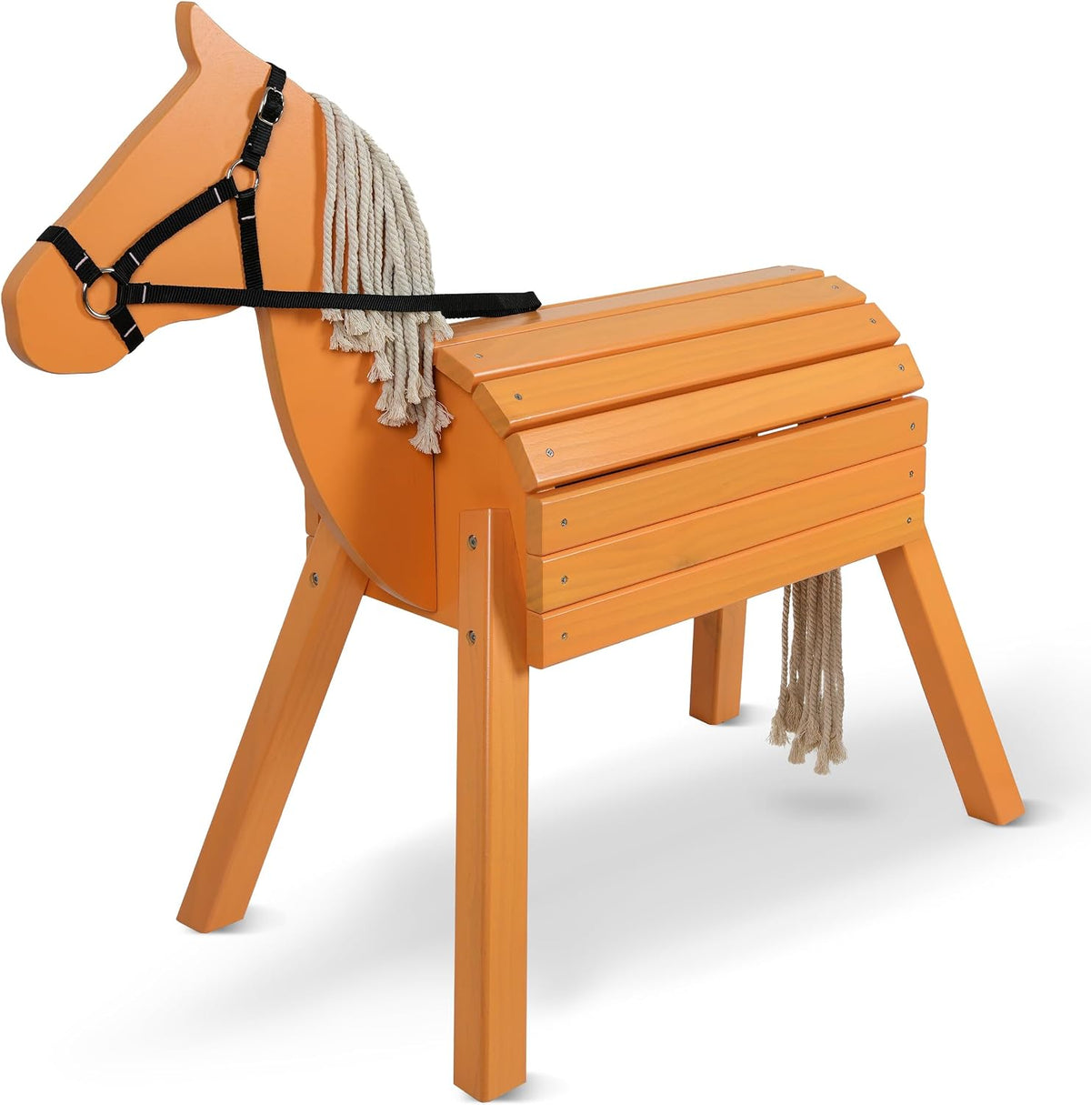 Pink Papaya Animaux, avec Crinière et Queue, Cheval en Bois pour l'extérieur, 80 cm, pour le Jardin et l'Activité Physique