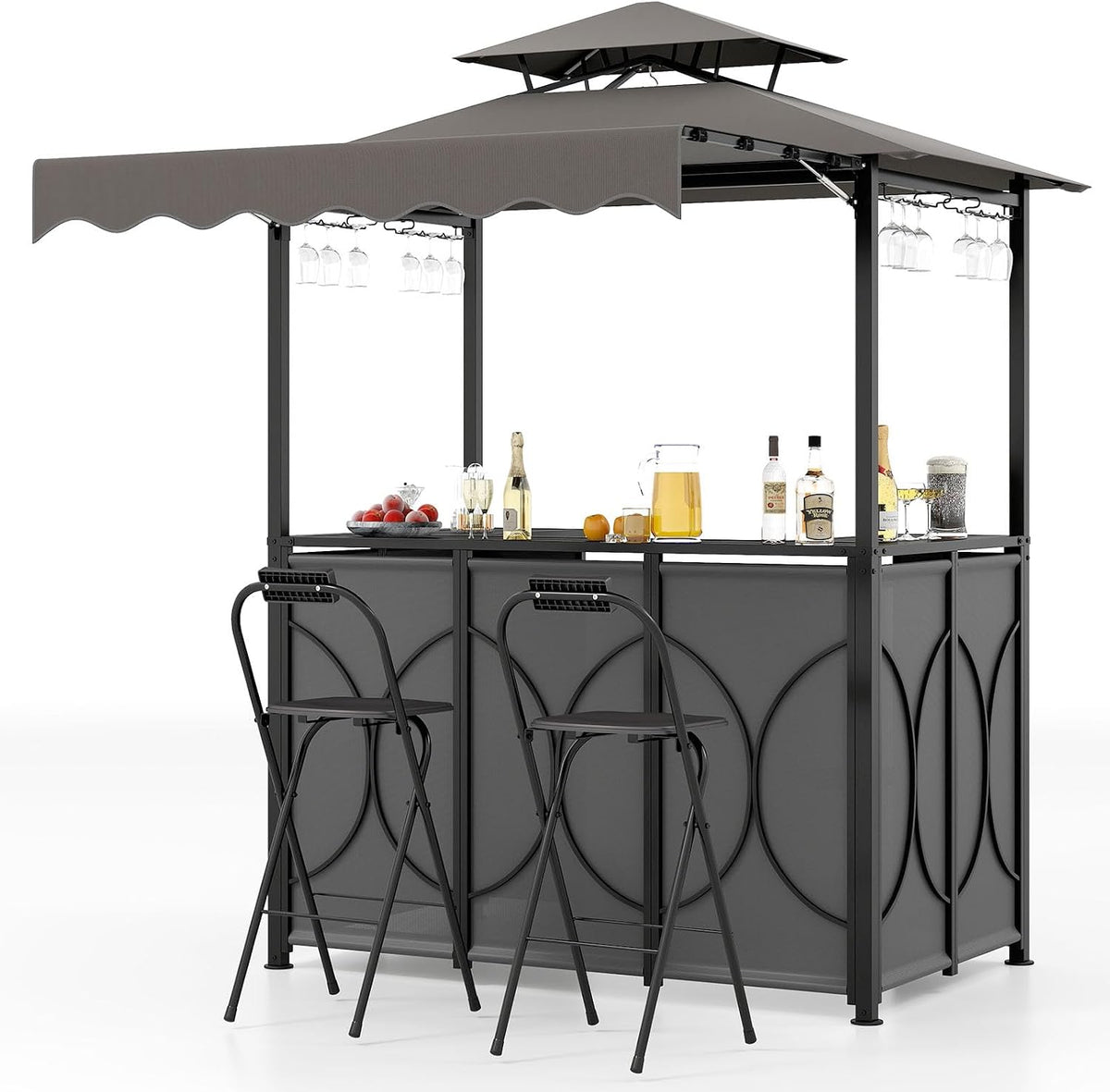 Tonnelle, 3 étagères, pliable, COSTWAY, 2 étagères, 4 porte, Gris, fonction gril