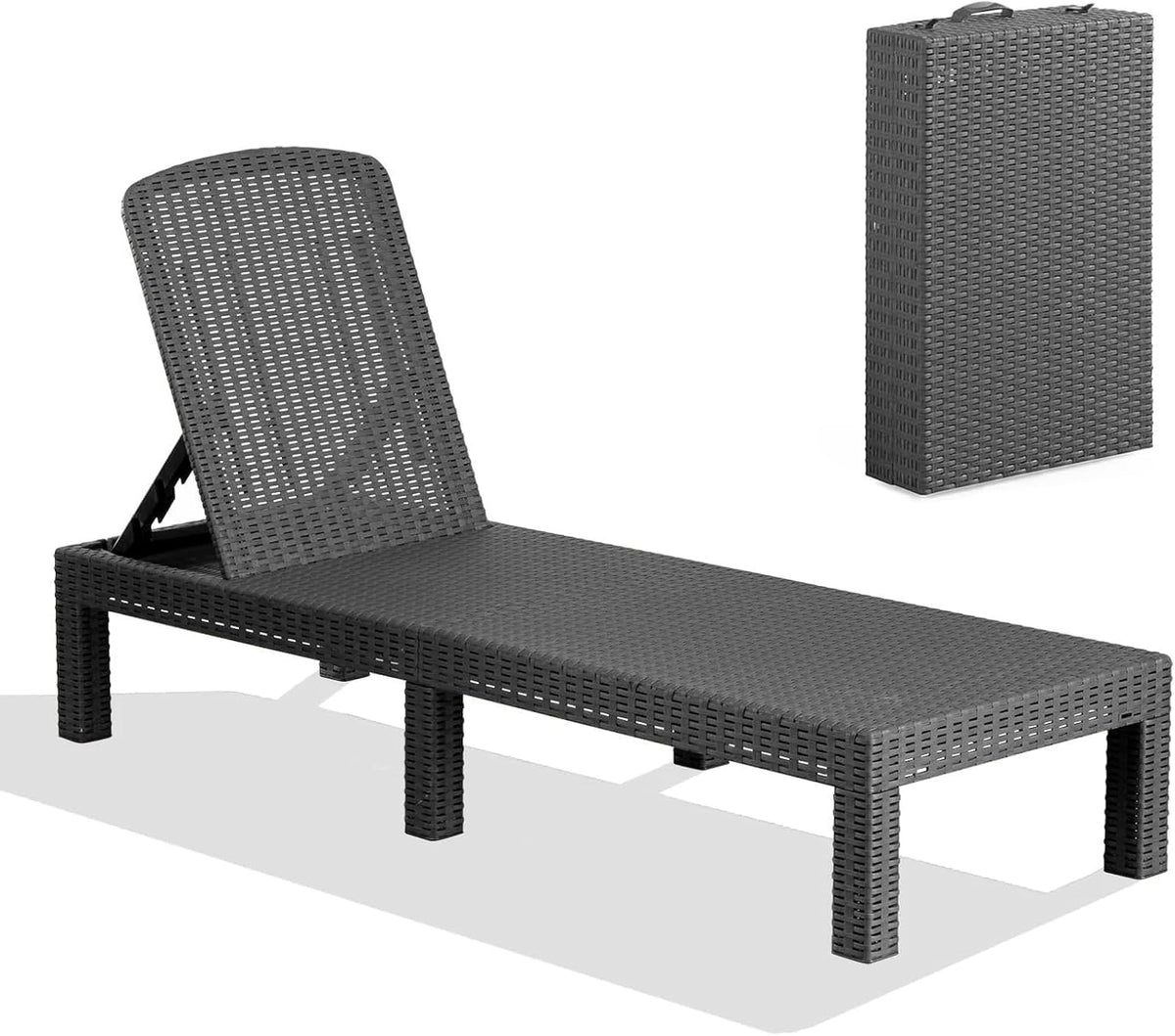 BOLLI Bain de soleil, réglable, Résine Imitation rotin tressé, 186 × 60 × 29 cm, Chaise Longue Jardin Exterieur, pliable, Dossier réglable