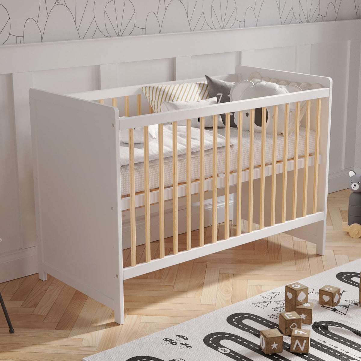 Lit, Transformable avec Barrière de Sécurité, 120 × 60 cm, pour Fille ou Garçon, 124 cm, 65 cm, 88 cm, Love For Sleep