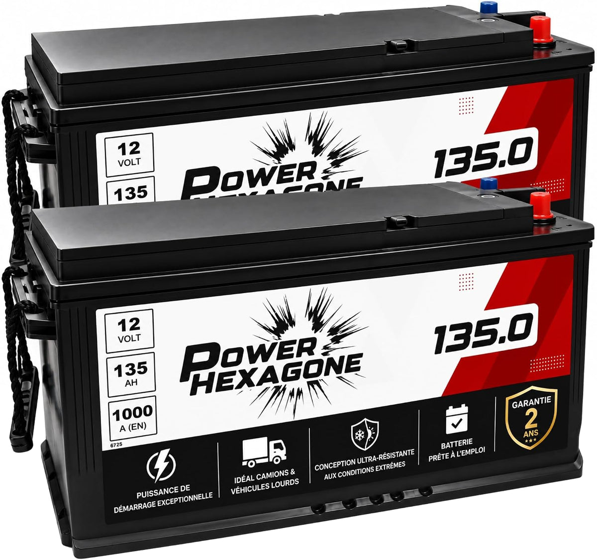 POWER HEXAGONE Batterie de voiture, 2 x Batterie 12V 135Ah MAC110, Format pro pour Tracteur, MAC110 1000A, Démarrage 1000A, Camion, Chantier
