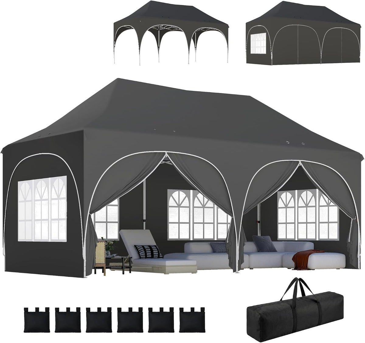 Tonnelle, 3 × 6m, pliable, Outsunny, 3 × 6 M, réglable