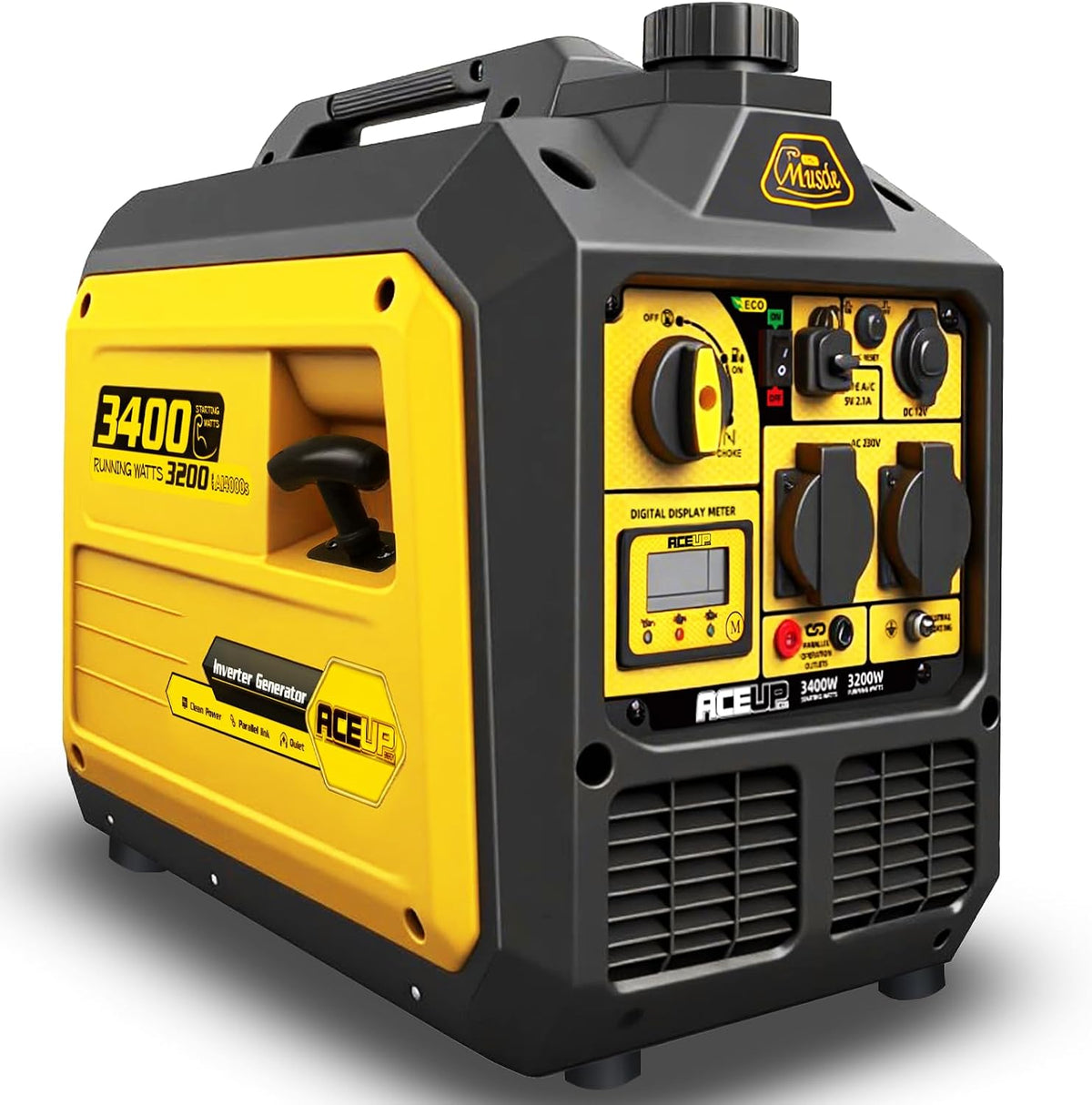 Aceup Energy Groupe éléctrogènes, 23 kg, moteur Inverter, 149 cm, 5 L, 3400W, 230V, 12V, portable