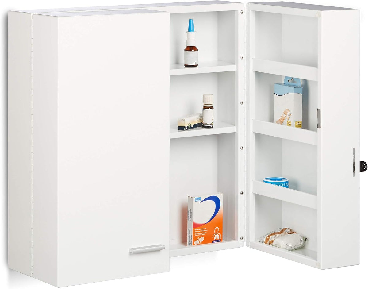 Armoire, 53 × 53 × 20 cm, Relaxdays, 10 × 23 × 8, 5 cm, 11, 5 × 50 × 8, 5 cm, 25 × 50 × 8, 5 cm, 0, 7 mm, 2 Portes, 180°C, 11 étagères, Blanc