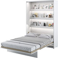 Lit, 46 cm, éclairage LED, MEBLINI, 22 mm, 16 mm, 3 mm, 8 cm, 20 cm, 140 × 200cm, pliable, réglable, Blanc Mat, Mural Rabattable, Armoire