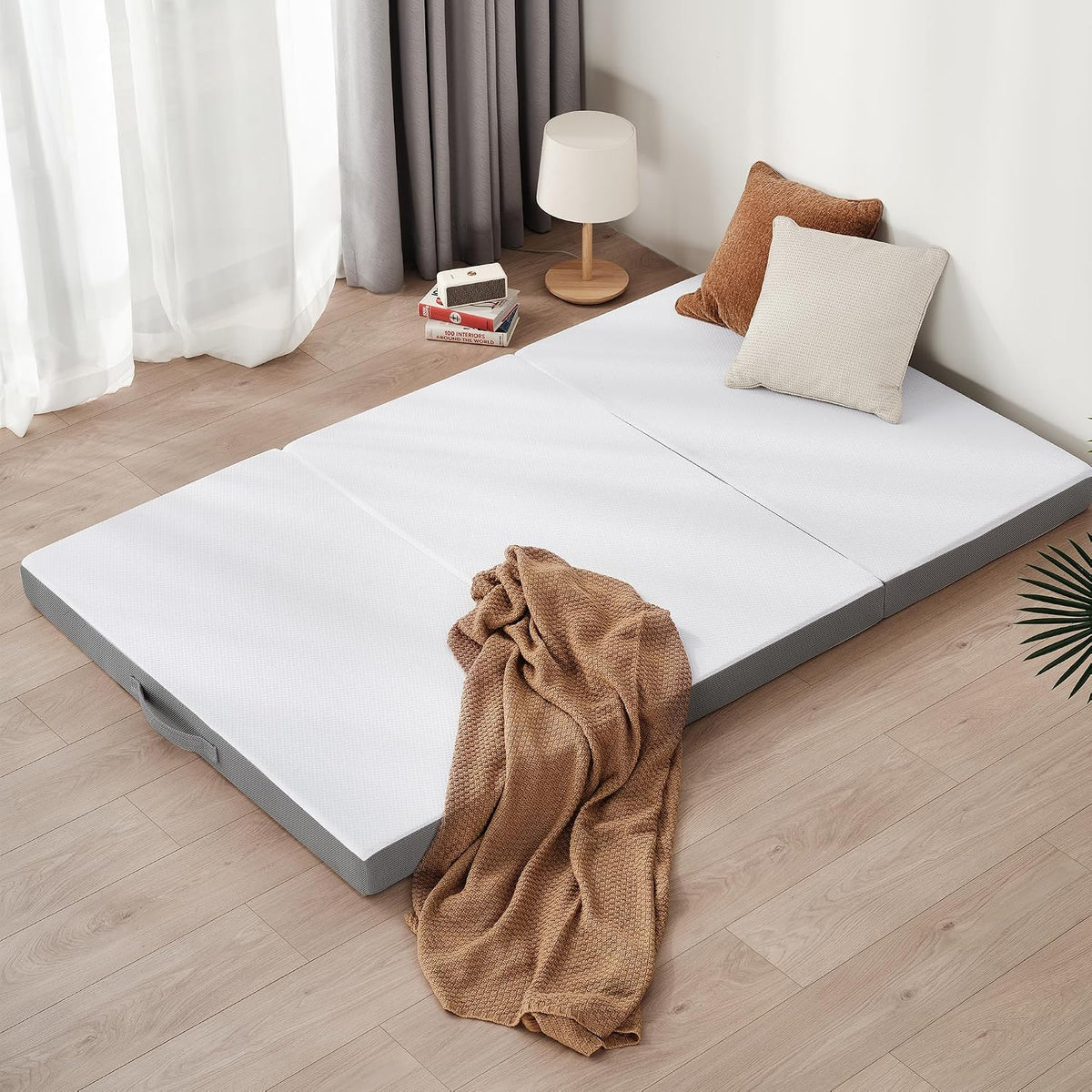 Matelas Z-hom, pliable, 120 × 195 × 10 cm, Éponge Haute densité d'une dureté de H3, Blanc+Gris, Housse Souple Oeko-TEX