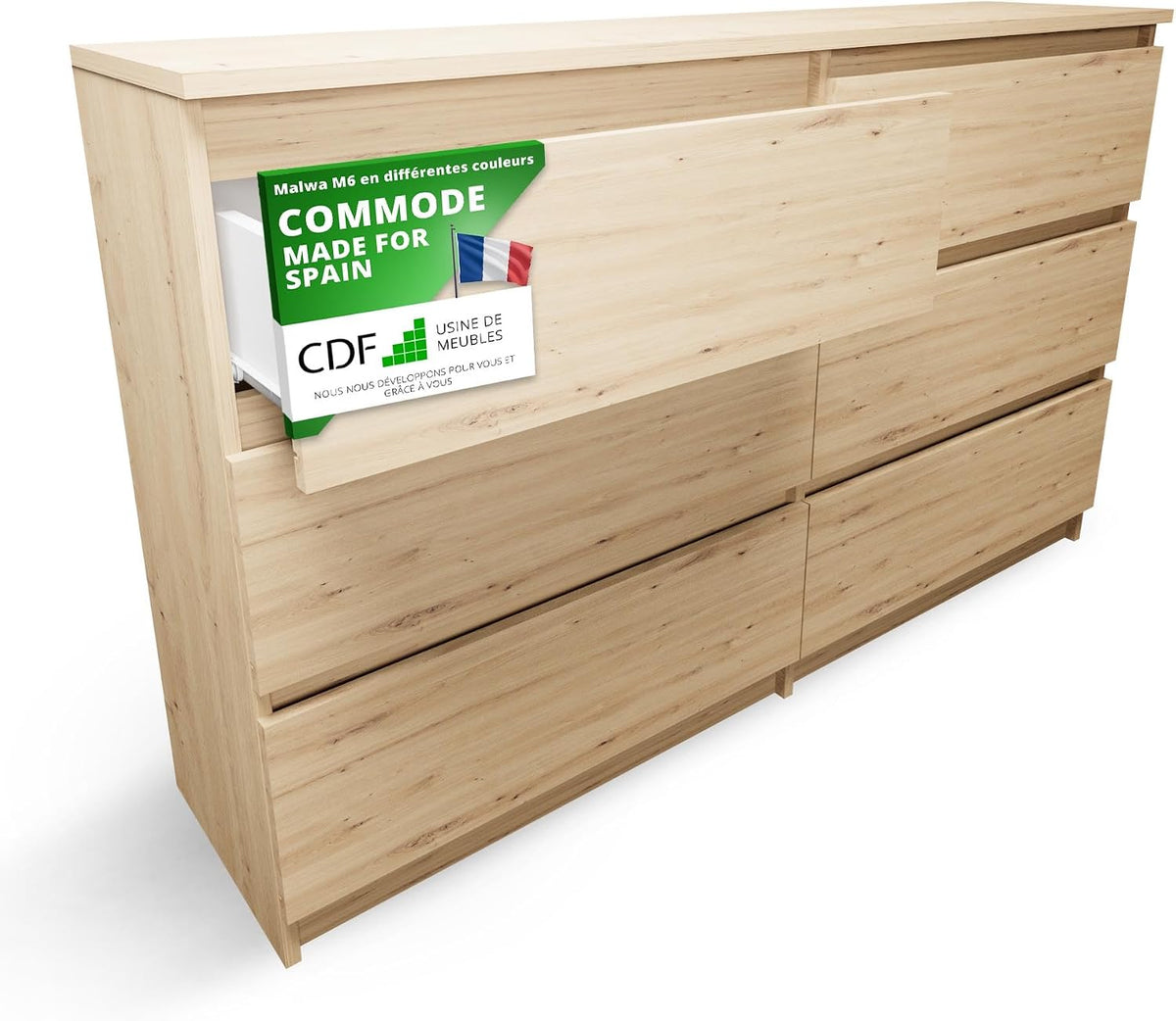Commode, 30 × 75 × 120 cm, CDF, 120 × 30 × 75 cm, 16 mm, 6 Tiroirs