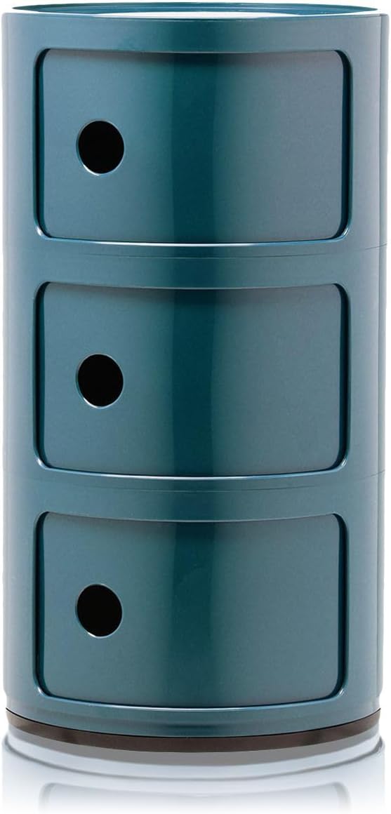 Récipient, 58.5 × 32 × 32 cm, Kartell, Conteneur 3 éléments, Componibili, Bleu, Base Ronde