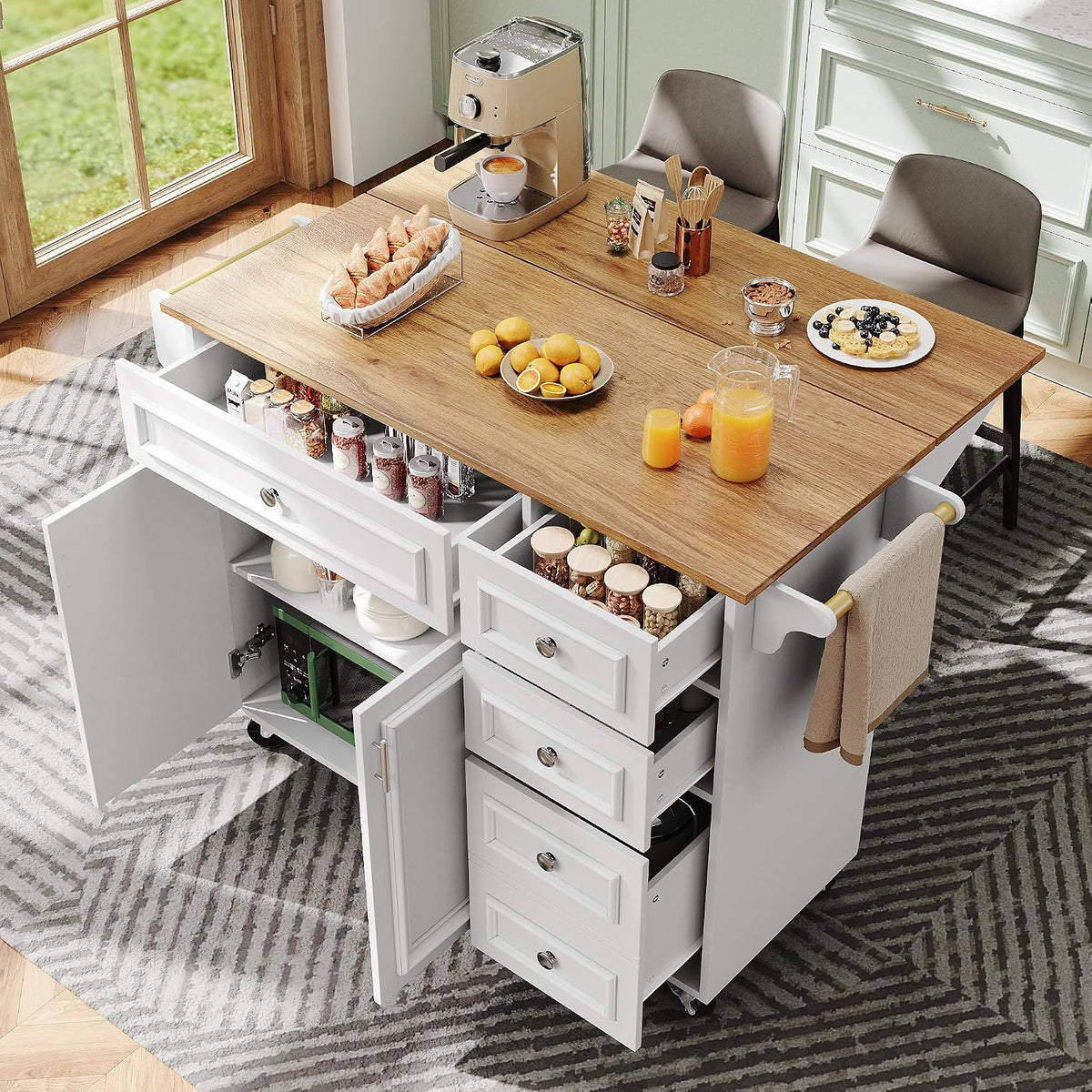 Table, 110 × 45 × 92 cm, Porte-Serviettes-Meuble Multifonction pour Cuisine et Salle à Manger, Yihomfy, Blanc, Économique d'Espace